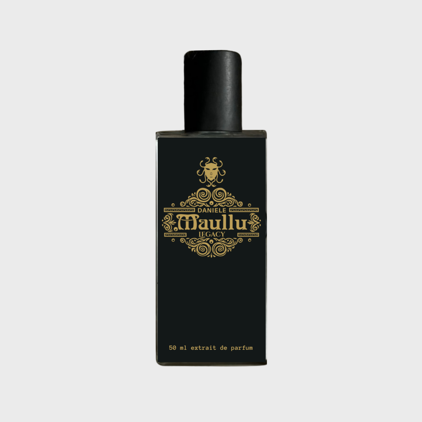 Legacy in a 50ml bottle with Black label & gold detailing on a light gray background