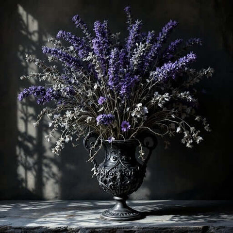 Lavender bouquet in a decorative vase, highlighting the beauty of niche fragrances.