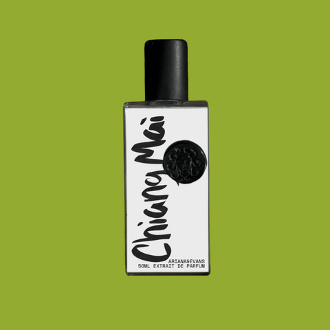 Ariana & Evans Perfume Chiang Mai Perfume bottle with on a green background. Indie Niche Fragrances