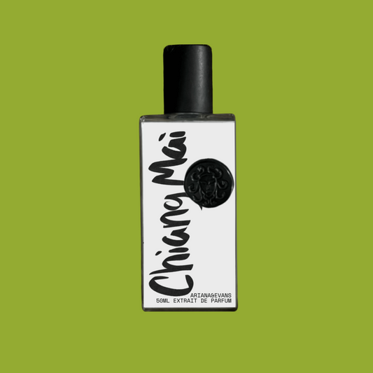 Ariana & Evans Perfume Chiang Mai Perfume bottle with on a green background. Indie Niche Fragrances