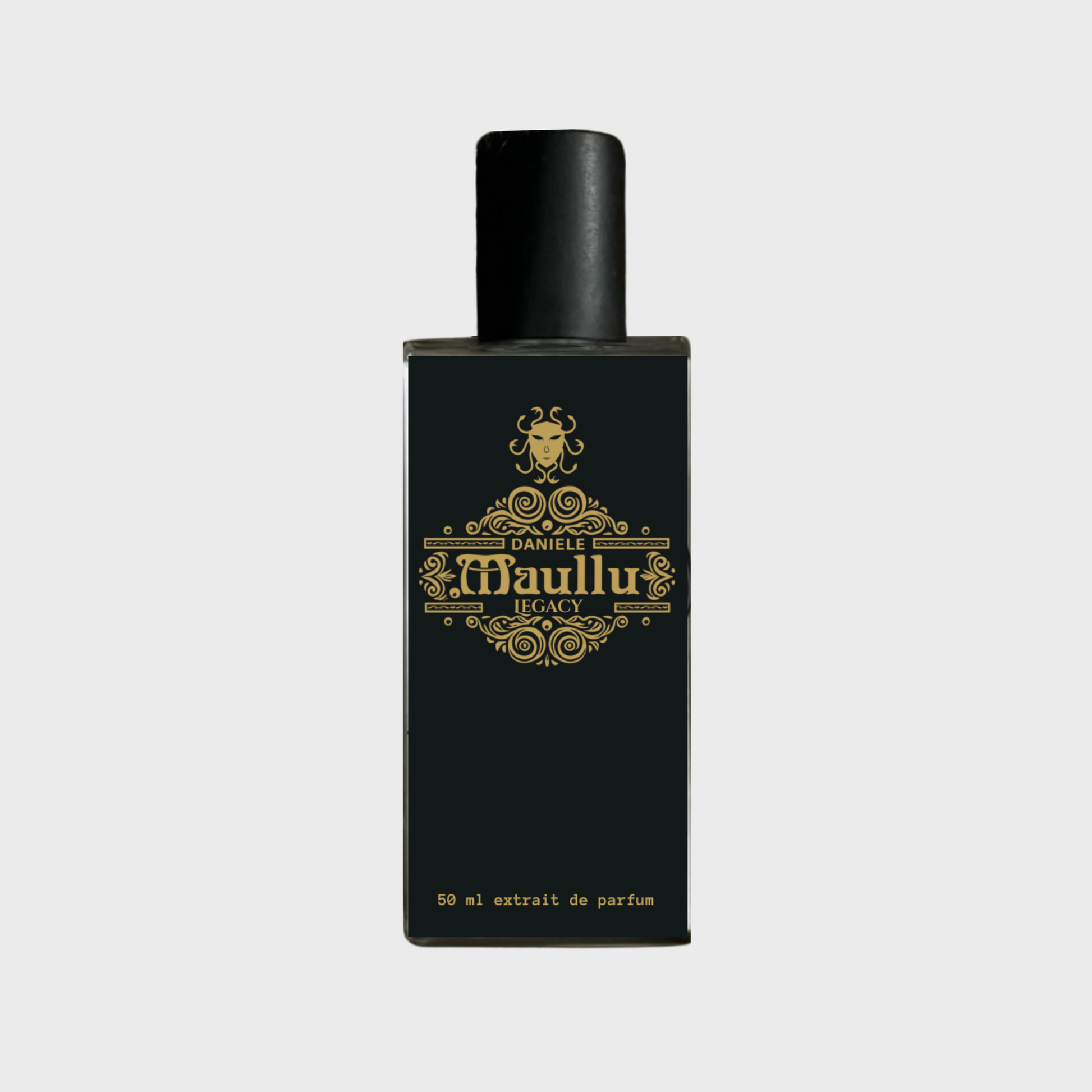 Legacy in a 50ml bottle with Black label & gold detailing on a light gray background